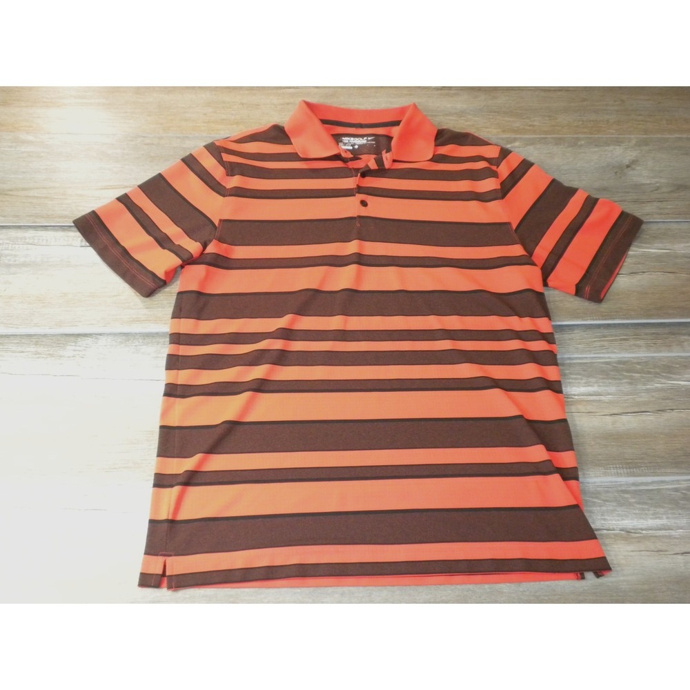 Nike Golf Polo Shirt Mens L Orange‎ Black Tour Performance Dri-Fit Striped VTG